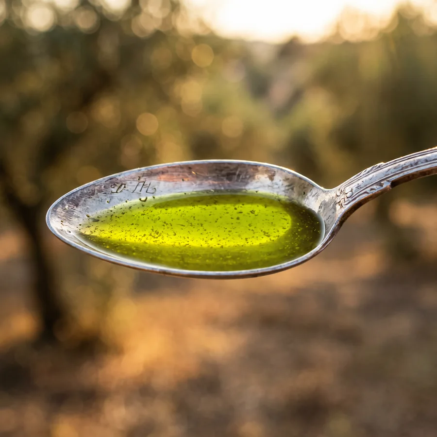 A spoon of fresh olive oil
